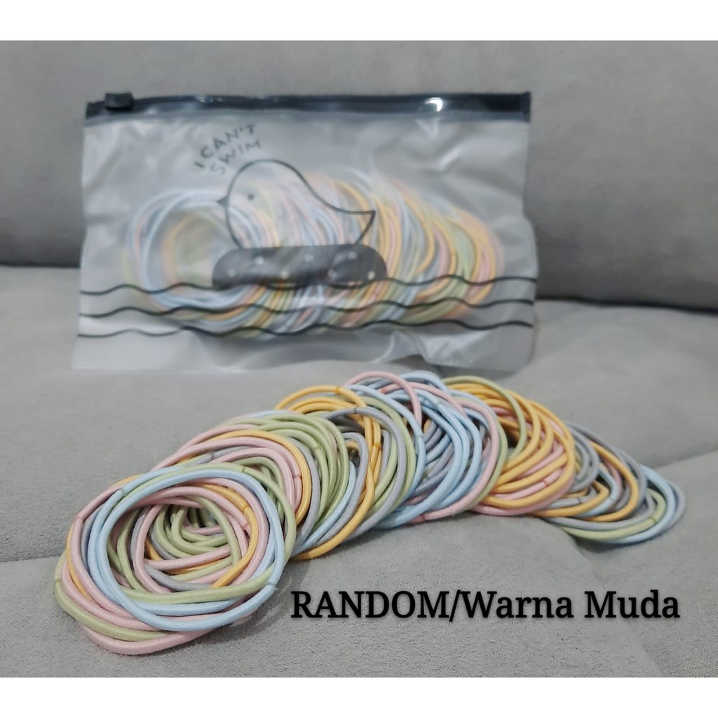 ISI 100PCS - KARET GELANG KOREA IMPORT - WARNA WARNI - HIGH QUALITY - PREMIUM-RANDOM / WARNA MUDA