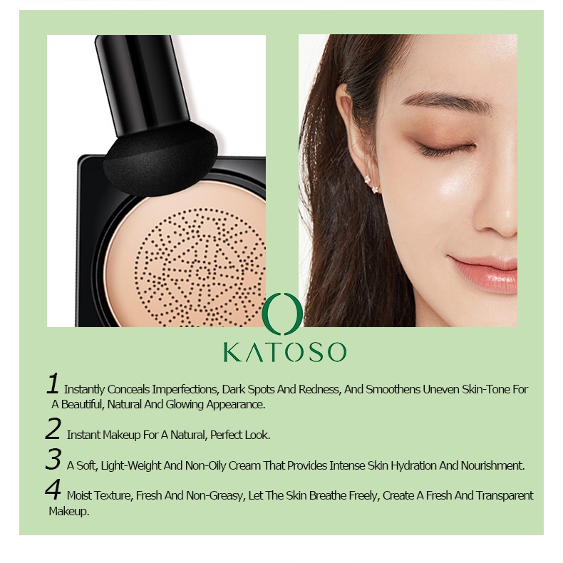 (BPOM) Katoso Camellia BB Air Cushion Mushroom Head Waterproof Bedak Foundation Long-Lasting Flawless Beauty Cream Kosmetik - 20g