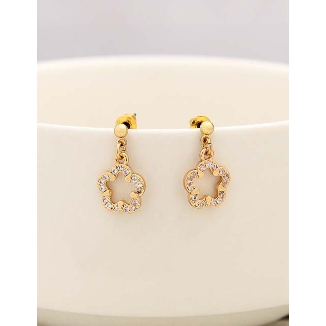 LRC Anting Tusuk Fashion Gold Alloy Flower Earrings F69862