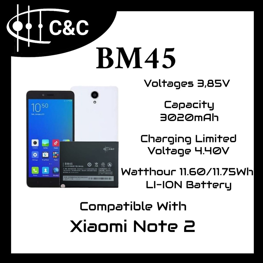 (P) Batre Baterai Battery Double Power Redmi Note 2 BM45 Merk C&amp;C