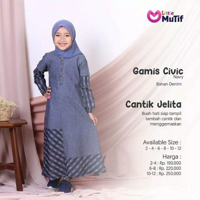 Mutif gamis anak civic, mutif Denim