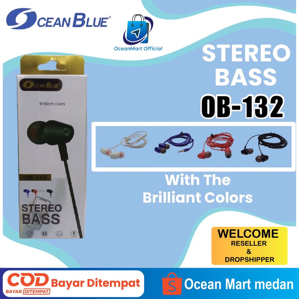 Headset Earphone Ocean blue OB-132 3.5mm Handsfree Super Bass Aksesoris Handphone HP OCEANMART OCEAN MART Murah Grosir