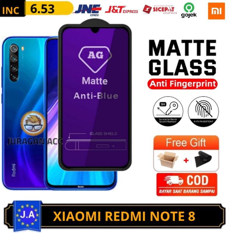 Tempered Glass Full Layar Anti Minyak Blue Matte Xiaomi Redmi Note 8 TG Anti Radiasi Redmi Note 8
