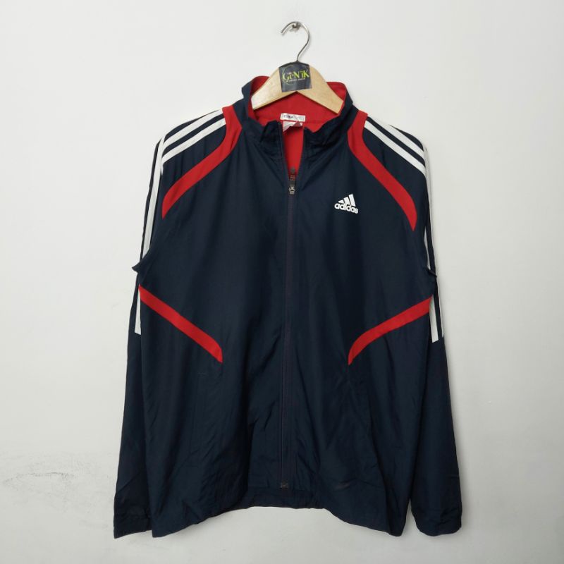 Thrift Jaket tracktop Adidas hitam garis merah