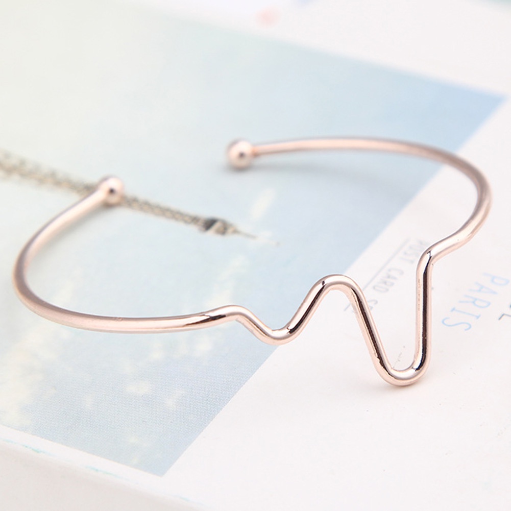 Hu Hu Hu Hu Hu Alat Bantu Pasang Kacamata♡ Gelang Bangle Open Desain Detak Jantung Rhythm ECG Gelombang Untuk Wanita