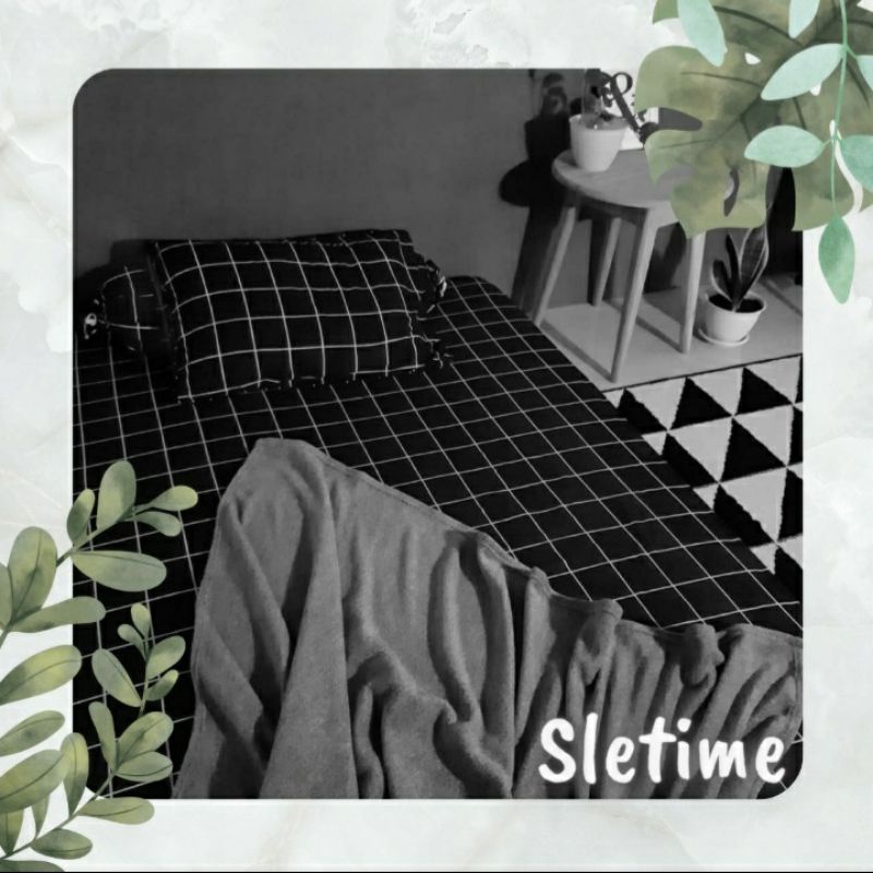Bedcover Sprei  AESTHETIC KOREA STYLE 1 Set.  Kotak Hitam Monokrom & Putih Katun Premium