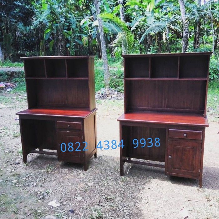 Meja Belajar Anak Kayu Jati Murah Almari Rak Buku Minimalis