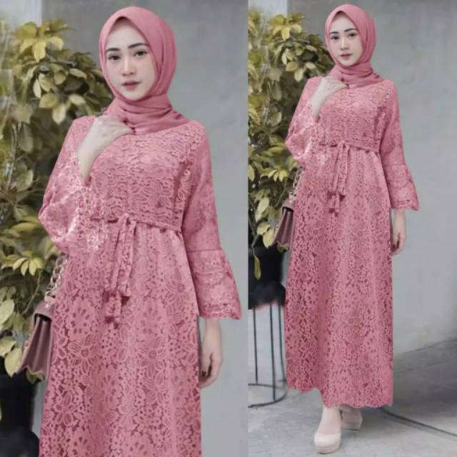 Baju Wanita/Cewek Gamis Full Brukat Maxi Yasina Busui