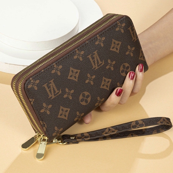 DOMPET PANJANG WANITA IMPORT 2 RESLETING PREMIUM KULIT COKLAT CANDY WA446B7 BESAR MUAT HP CEWEK SLOT KARTU UANG BRANDED KOREA REMAJA KEKINIAN MURAH BATAM