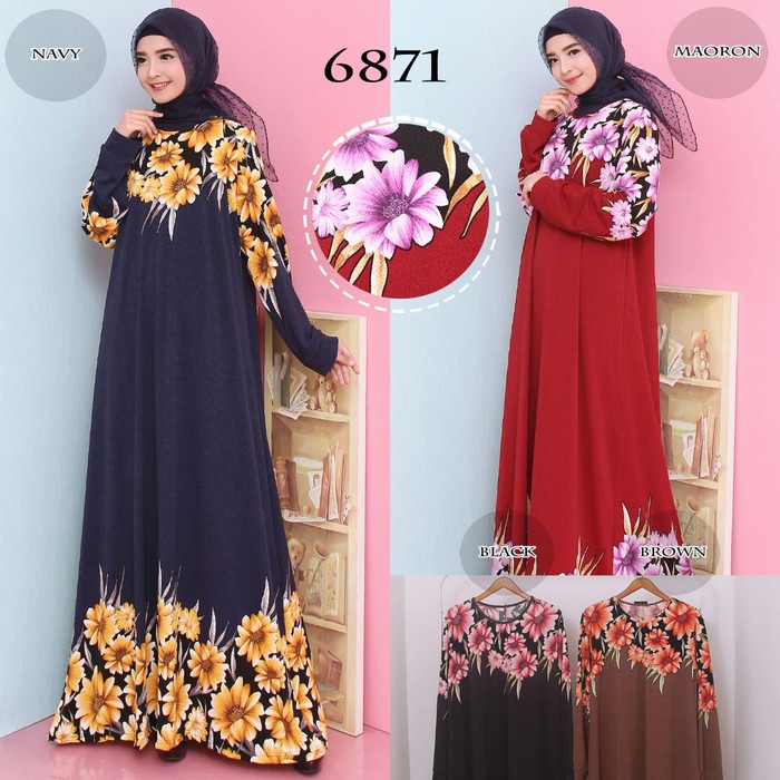 Baju Gamis Wanita Gamis Jumbo 4L Gamis Jersey Missbee 6871 - Navy