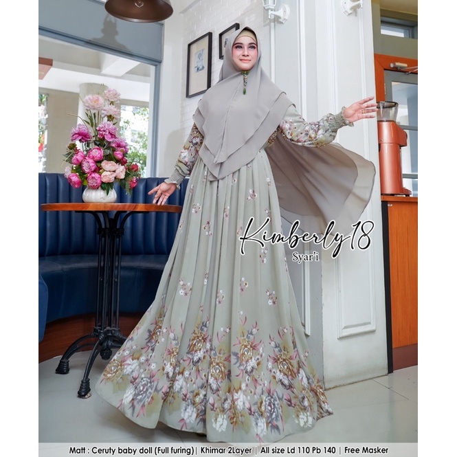 Fashion ramadhan Setelan Gamis + Hijab Tidak Nerawang Dewasa Anggun Nutup Dada LongDress Wanita V9W0