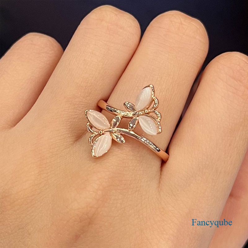 Fancyqube Cincin Jari Bentuk Kupu-Kupu Warna Rose Gold Untuk Aksesoris Pesta Pernikahan Wanita