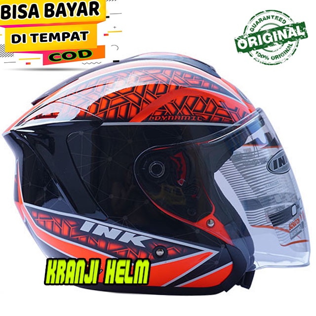 Helm / Helm half face / Helm ink dynamic #2 red fluo black terlaris