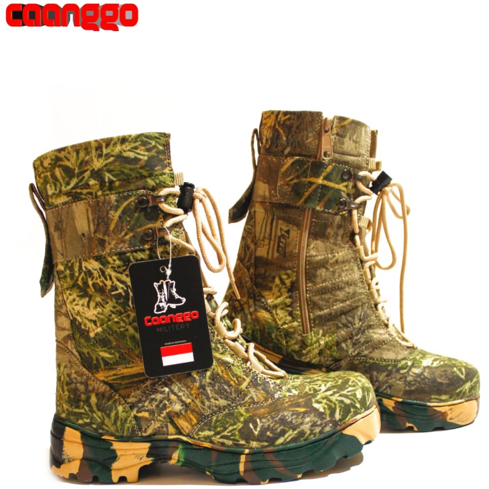 SEPATU SAFETY BOOTS NINJA CAMO HUNTING/BERBURU,SAFETY UJUNG BESI,TINGGI 10INC