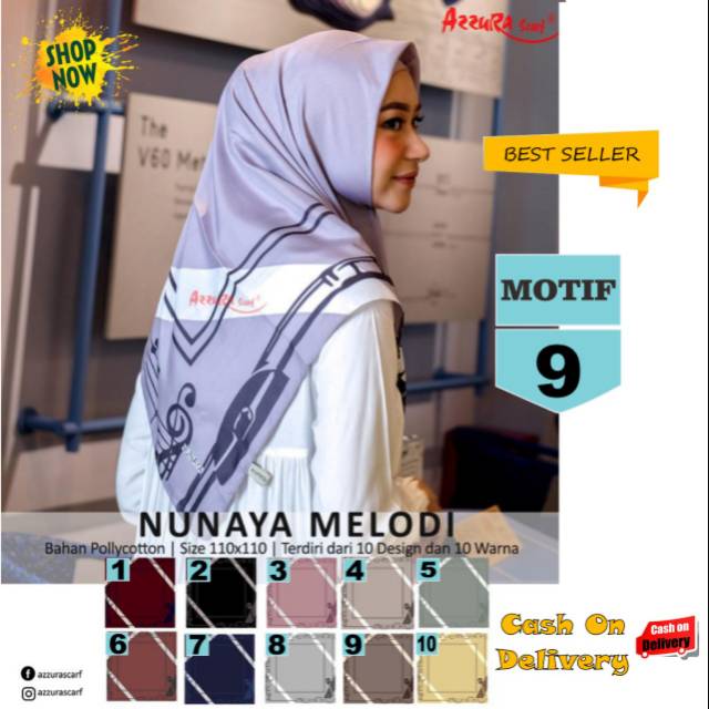 Jilbab Segiempat Nunaya Melodi Motif 9 by Azzura Scarf - Kerudung Hijab Scarf Square Murah Original