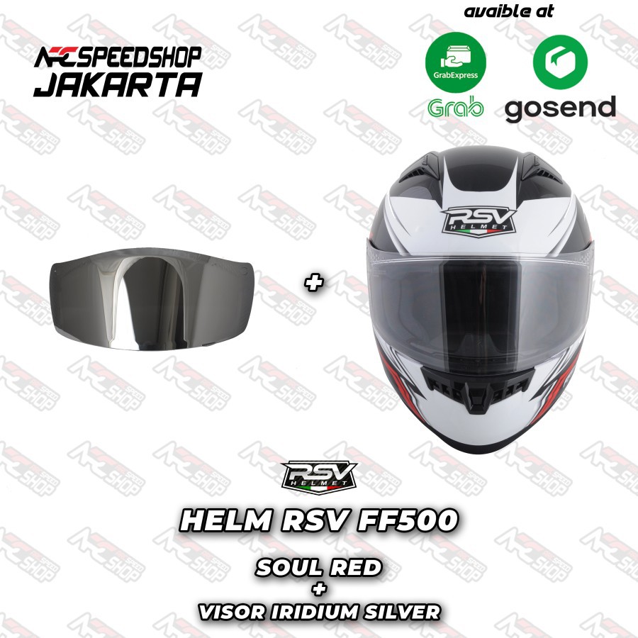 PAKET Helm RSV FF500 SOUL RED + Visor IRRIDIUM SILVER FF 500