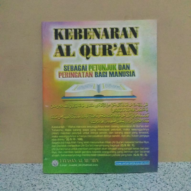 BUKU ORIGINAL KEBENARAN AL QUR'AN - SEBAGAI PETUNJUK DAN PERINGATAN BAGI MANUSIA