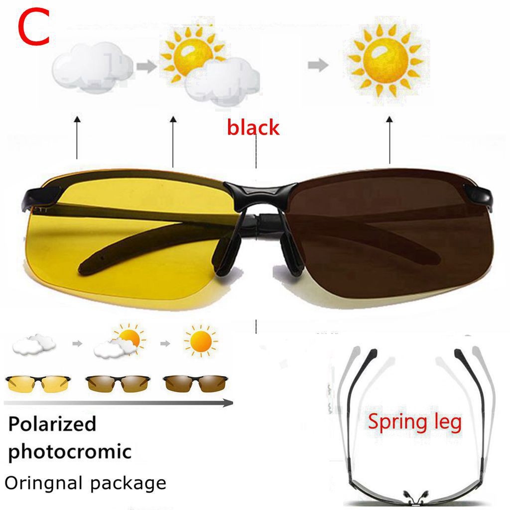 UV400 Kacamata Polarized Photocromic Pria Wanita Photocromic Siang Malam Auto Change Color-C