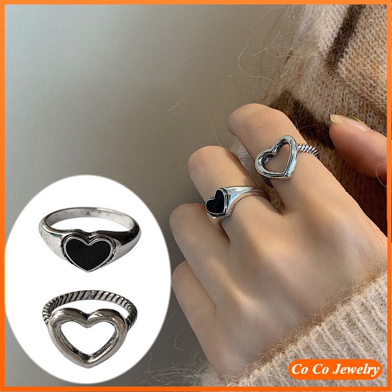 Cincin Bentuk Hati Bahan Alloy Gaya Hip Hop Gothic Untuk Wanita