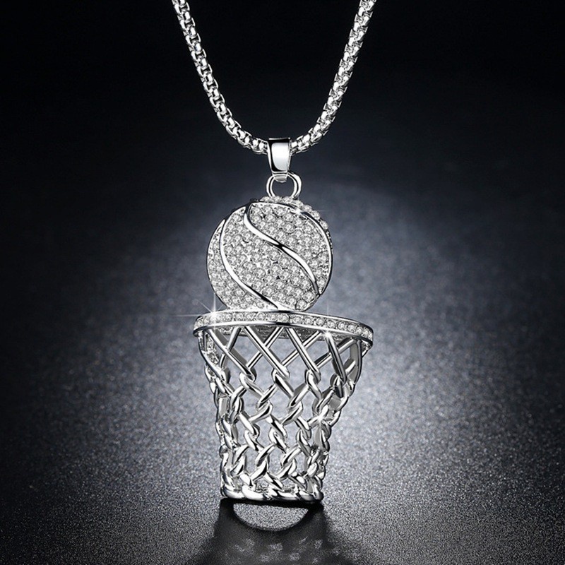 925 Sterling Silver Men Women Fashion Basketball Box Rhinestone Gold Necklace Hip Hop Hiphop Sports Fashion Pendant