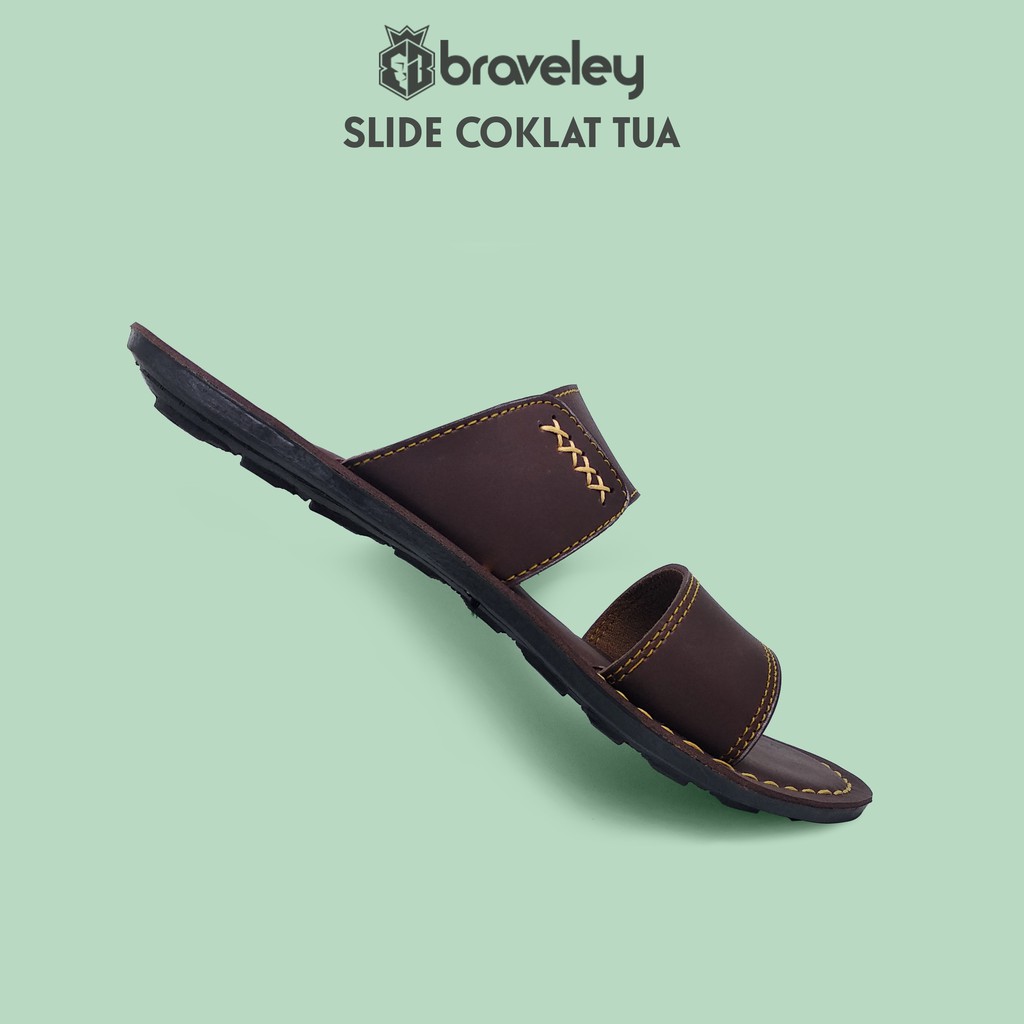 SANDAL PRIA SLIDE KULIT PU WARNA HITAM BRAVELEY