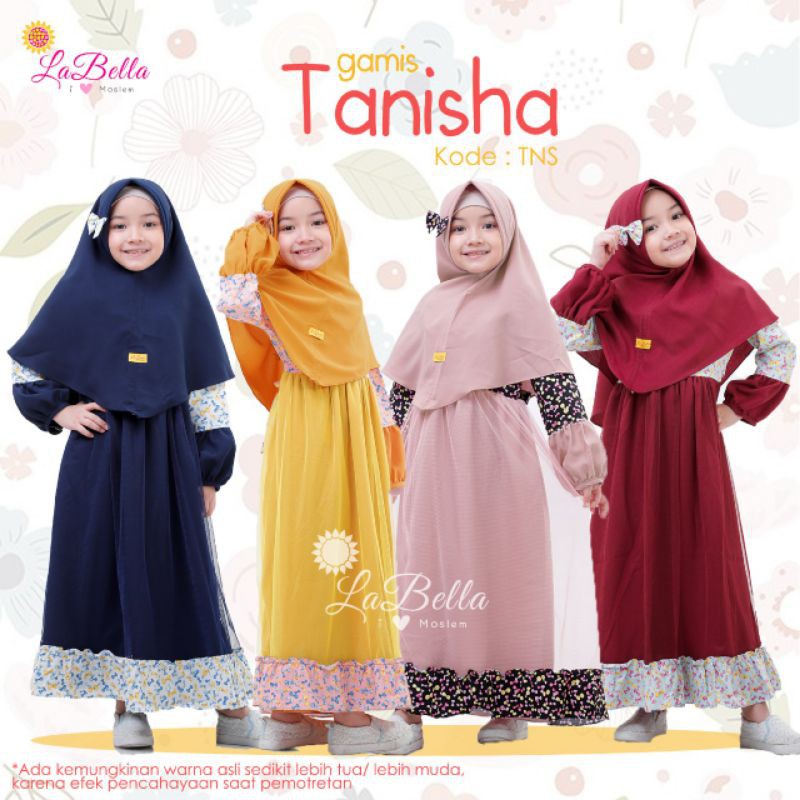 Labella Gamis Tutu Anak Tanisha Baju Muslim Anak Perempuan Usia 3-9 Tahun Warna Maroon Warna Mustard