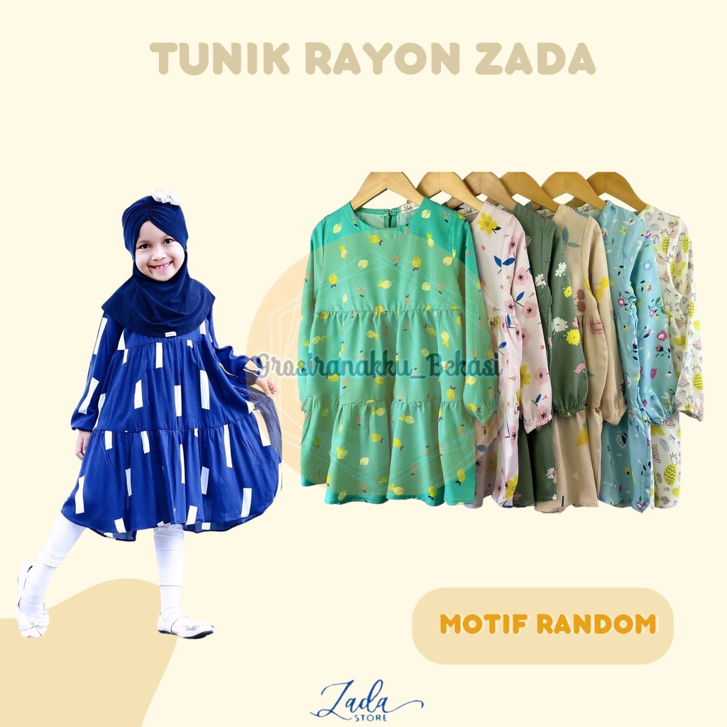 Tunik anak rayon Zada Mixx Motif size 5 - 10tahun