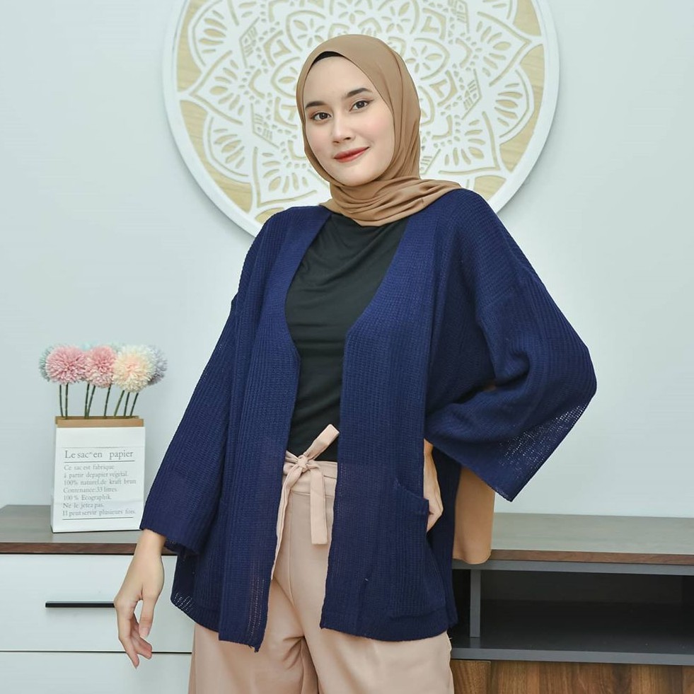 Kardigan Loocy Oversize - Pakaian Wanita - Bahan Rajut - Allsize-Navy