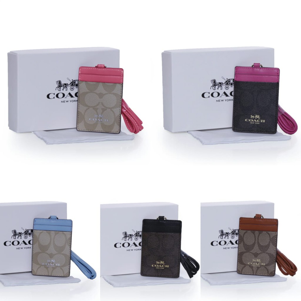 

RESTOK!! C*oac*h Signature ID Lanyard + Box 10x7 Kombi Kulit Asli Black Blue Brown Pink Fanta