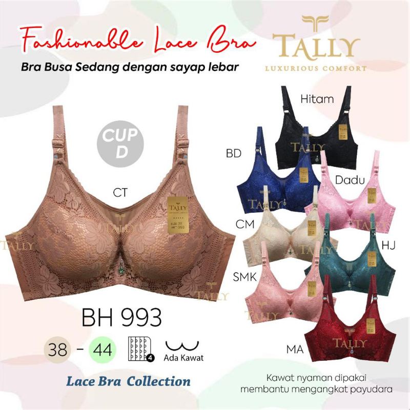 TALLY BRA BH JUMBO RENDA 993 | ADA KAWAT | BUSA SEDANG  | CUP D | SIZE 38 - 44