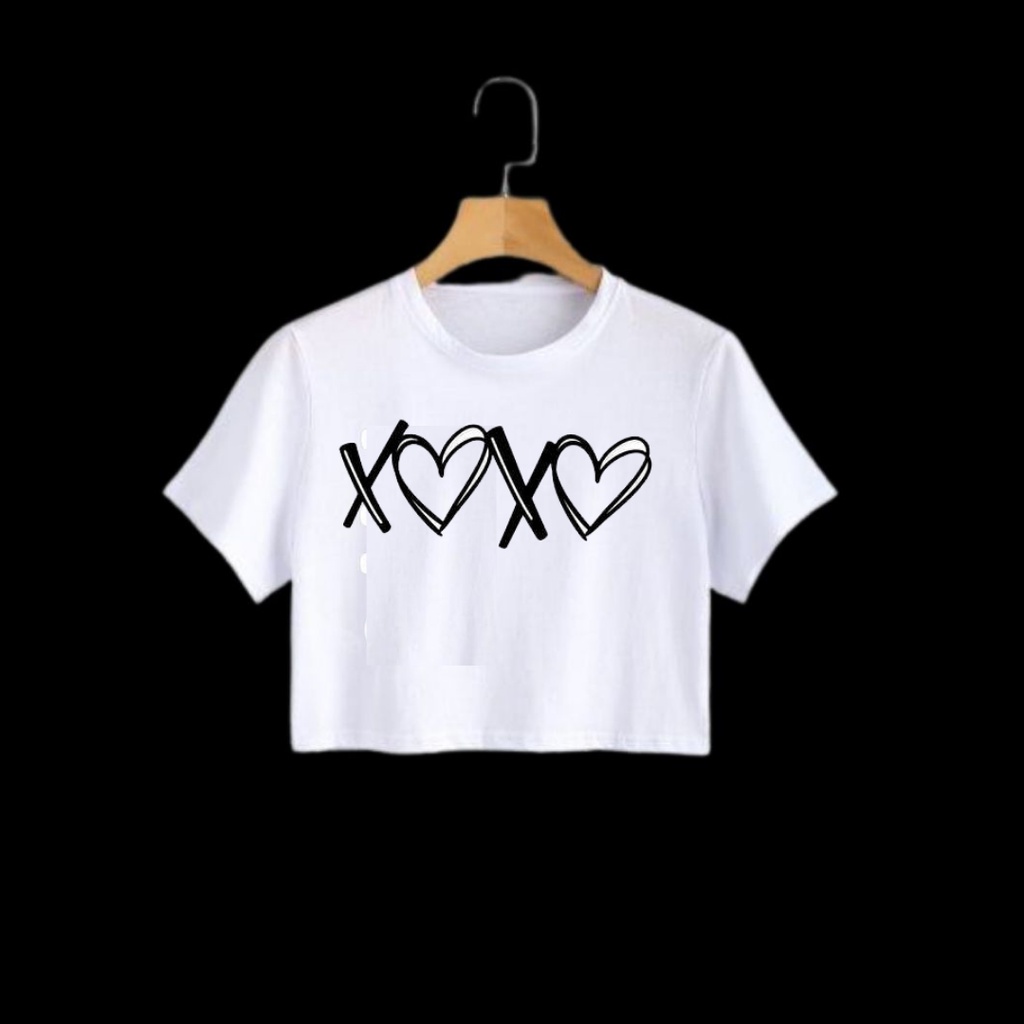 Clothing May - Kaos Crop Top Xoxo Simple Kaos Distro Croptop Atasan Krop Top Wanita Cewek Viral