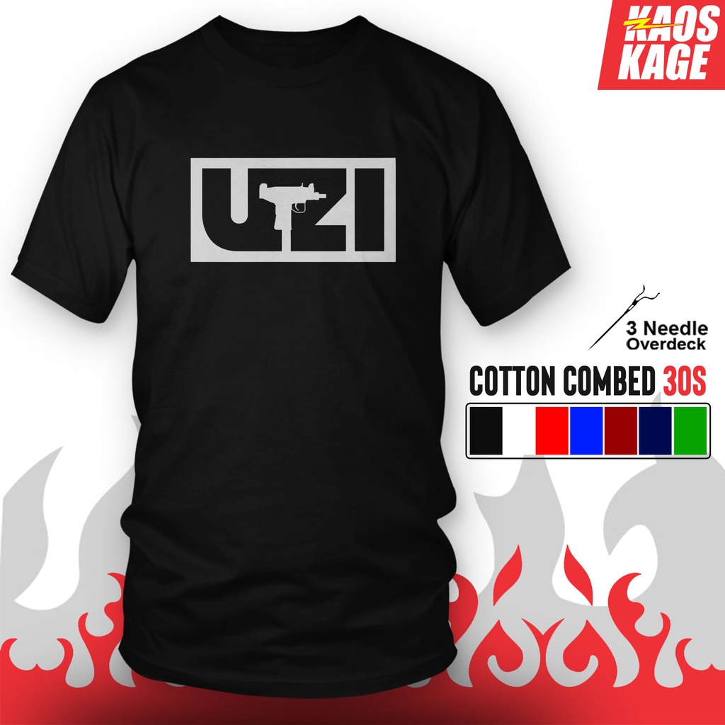Bayar Ditempat Kaos Baju Distro SENJATA UZI 100 % Cotton Combed 30s Cewek Cowok Unisex Tees / T-SHIR