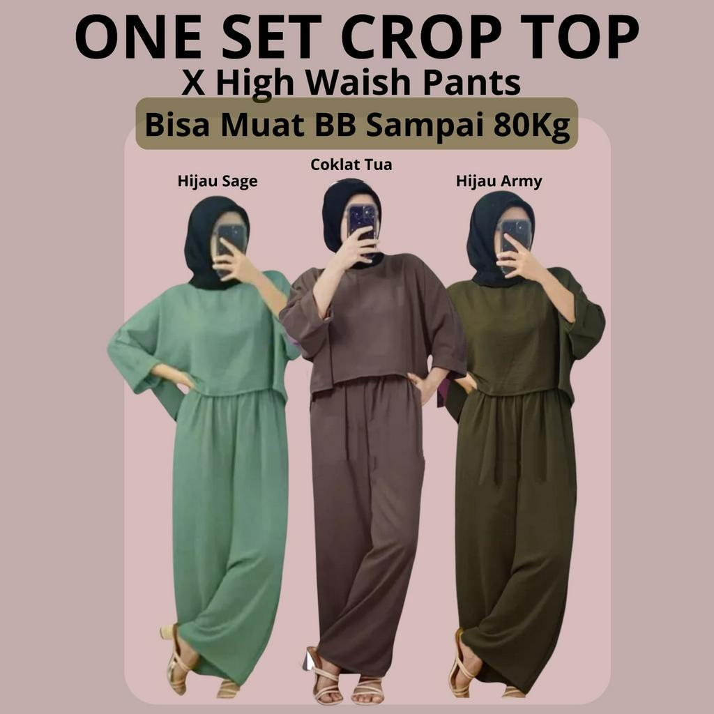 Charyatink - one set crop top / setelan wanita Bahan Crinkle Up to 80kg