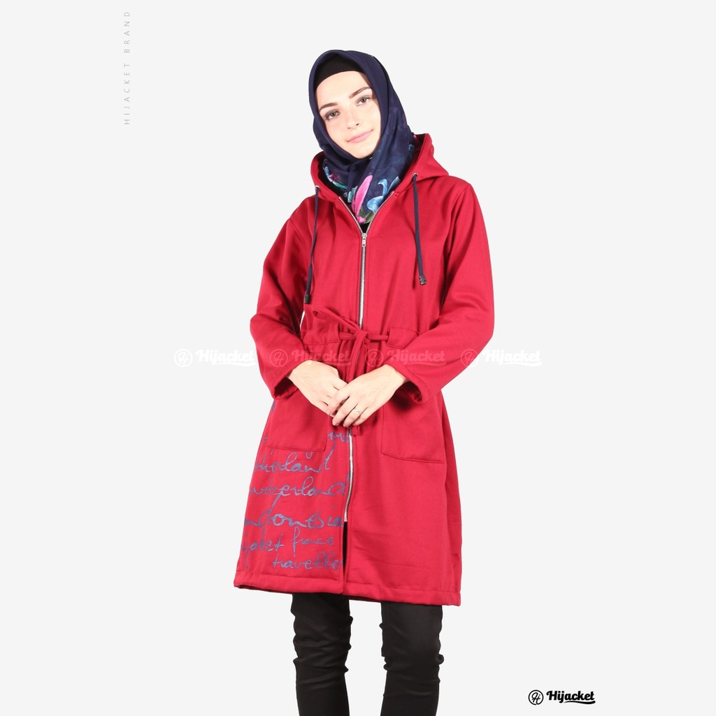 100% ORIGINAL - Jaket Sweater Wanita Muslimah Hijaber - Hijacket Urbanashion- Hijab Hijabers Panjang-Ruby