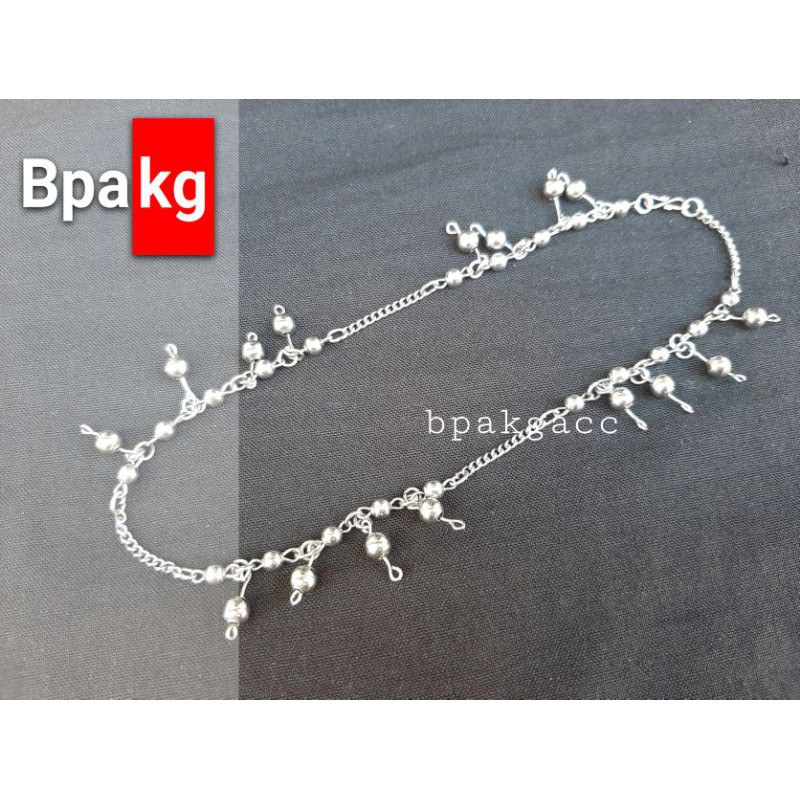 Gelang kaki rantai india silver anti karat # Gelang monel besi putih asli bola bulat cantik wanita