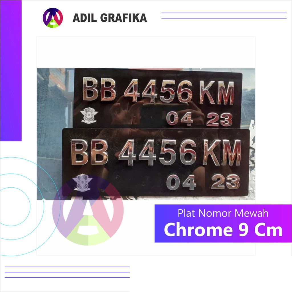 Plat Mobil Timbul  Mewah Chrome/Set - 9 cm