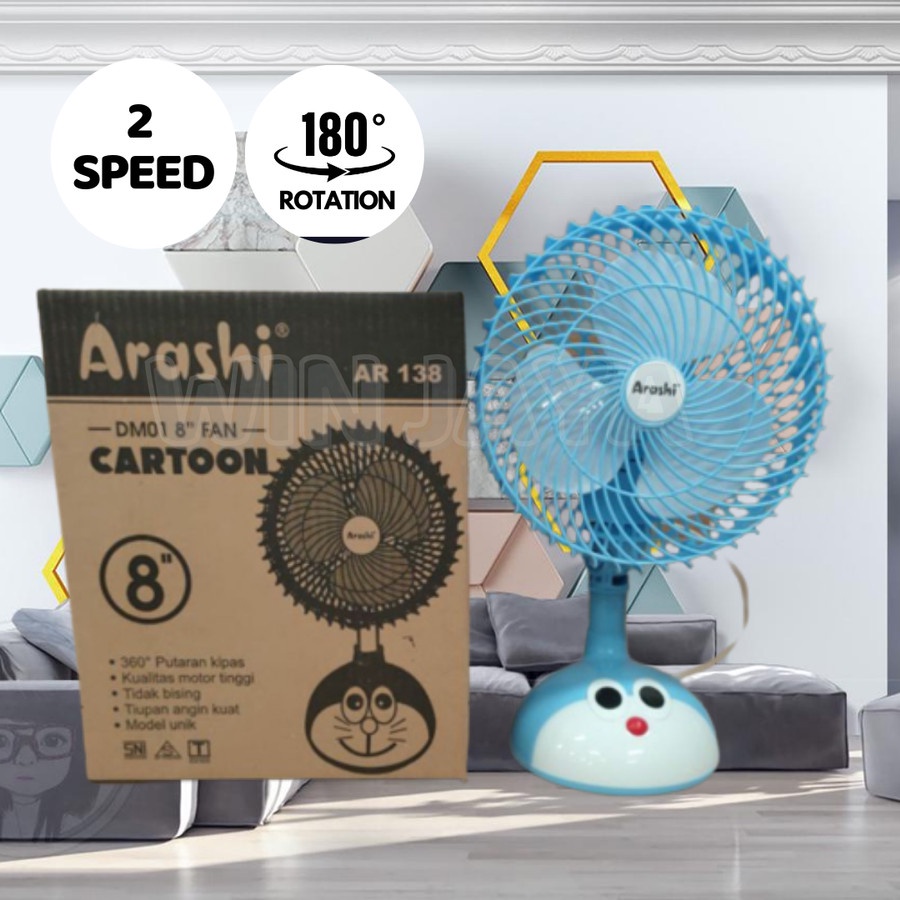 KIPAS ANGIN CARTOON ARASHI DM01 2 IN 1 DESK FAN 8&quot; KIPAS DORAEMON MULTIFUNGSI