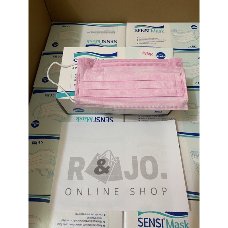 MASKER SENSI EARLOOP ISI 50 pcs SURGICAL FACE MASK 3PLY WARNA PINK