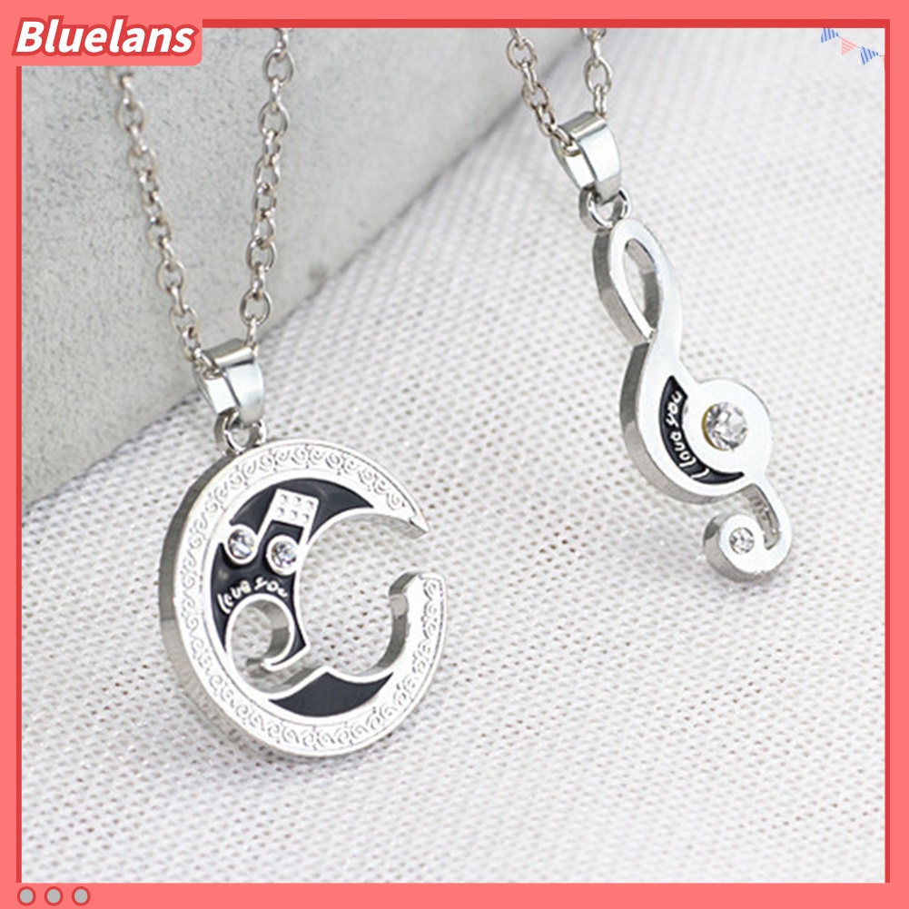 Bluelans 2 Pcs Moon Musical Note Pendant Necklace Couples Lovers Valentine Day Gift