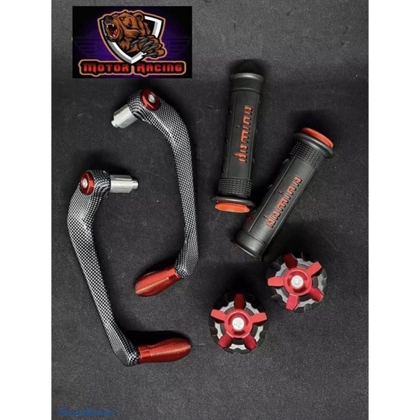 [PAKET 3IN1] proguard full CNC karbon model sabit plus handgrip domino sisik plus jalu as roda buah naga dan karet handle UNIVERSAL