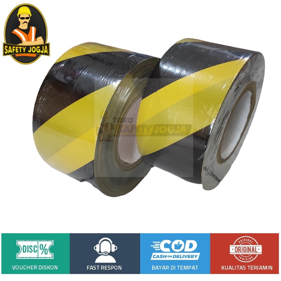 SAFETY BARRICADE POLICE LINE 3INC X 500MTR PER 1ROLL GARIS HITAM KUNING DAN MERAH PUTIH