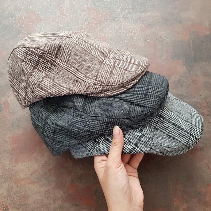 Topi Jeans Detektif Denim Flatcap Snapback Pria Wanita-Pet Kotak Tipis - Cokelat