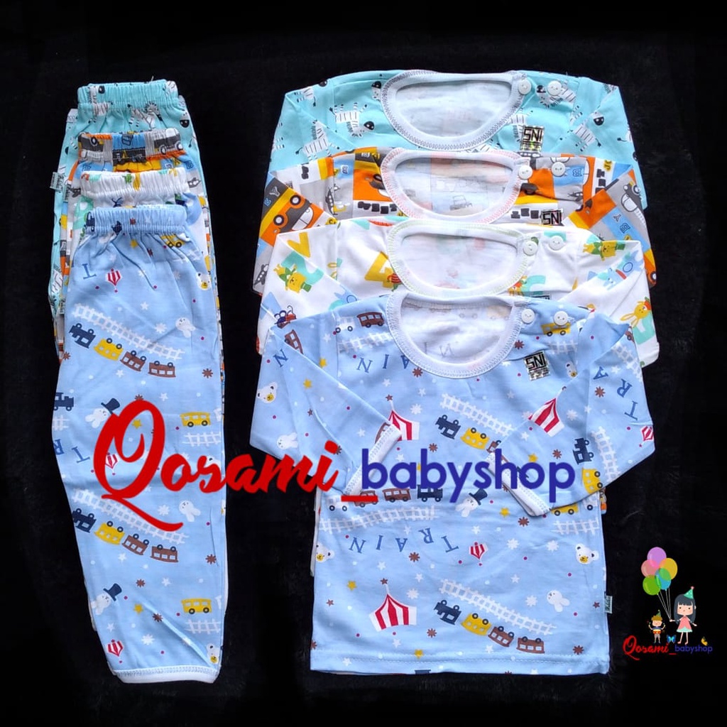 HOKIKU ( 1 Setel ) Cowok Setelan Panjang Bayi Newborn Motif Full Print SNI