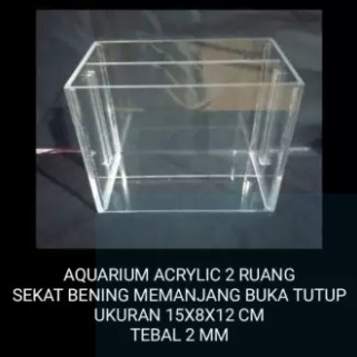 AQUARIUM ACRYLIC 2 RUANG 15X8X12 CM SEKAT BENING BUKA TUTUP