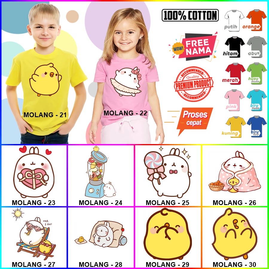 Baju Kaos ANAK DAN DEWASA MOLANG COUPLE (FREE NAMA)