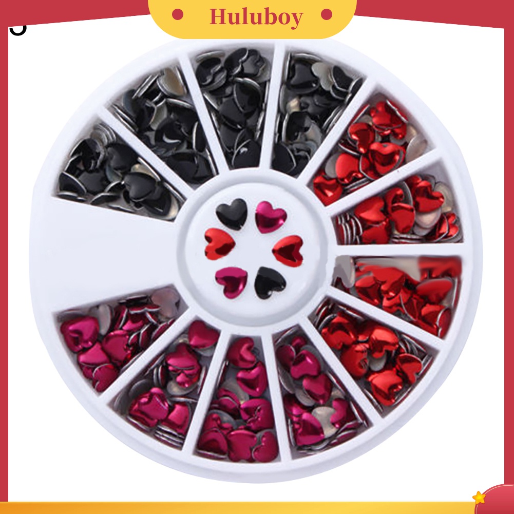 Huluboy Huluboy♡ 1 Kotak Roda Isi Stiker Rivet Bentuk Hati Bahan Metal Warna Campur Untuk Nail Art DIY