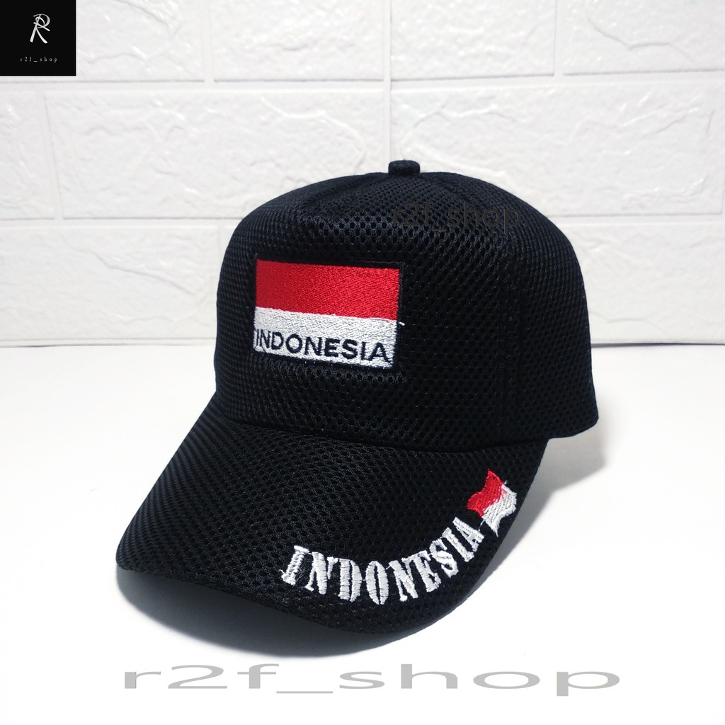 RS - TOPI PRIA HITAM JARING DEWASA BORDIR BENDERA GARUDA ARMY NKRI SECURITY