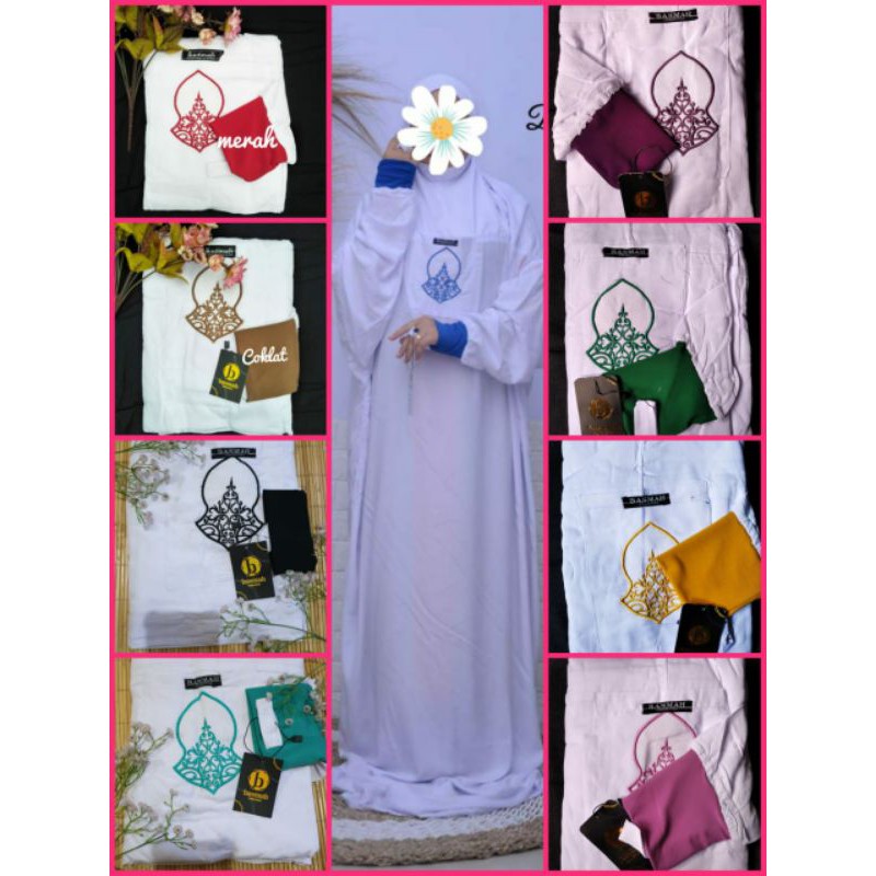 (Putih) Mukenah manset terompah hadromaut by BASMAH