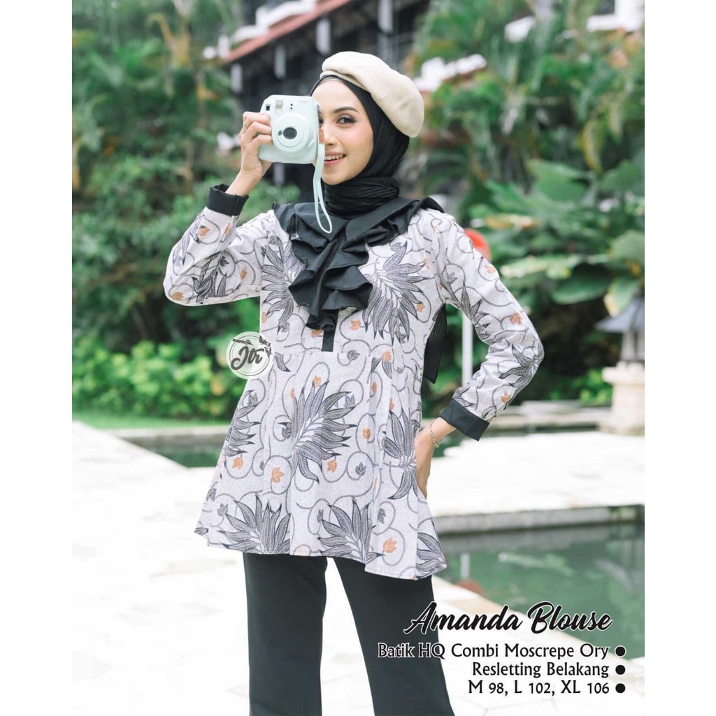 Blus Fashion Motif Unik Cantik Katun Kombinasi Mosscrepe Formal Seragam Baju Kantor Karyawan Bank 02