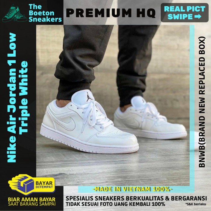 Sepatu Sneakers Pria Wanita Nike Air Jordan1 Low Putih Sneaker Premium Original Import Murah Terbaru